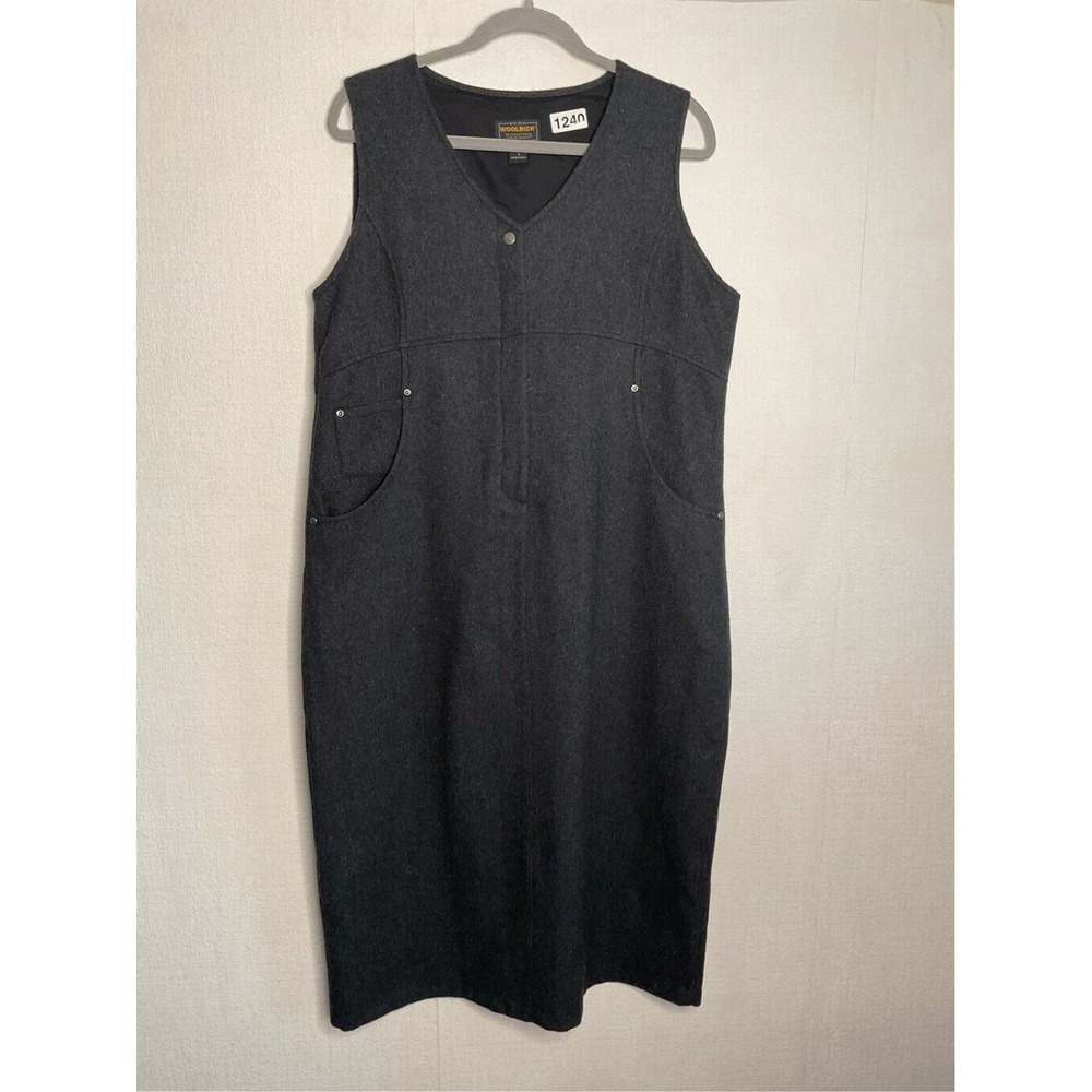 VTG Woolrich Charcoal Sleeveless Academia Midi Dress Women L India Wool Blend